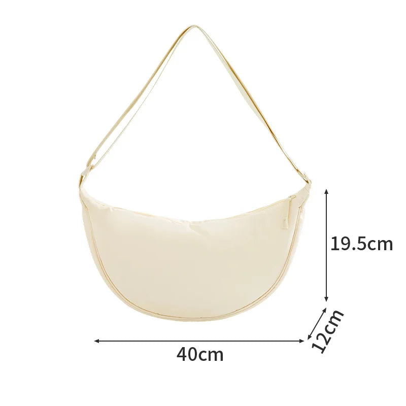 A New Nylon Crossbody Bag for Women Designer Large Capacity Portable Lady Simple Commuter Underarm Bag Fashion Moon Shoulder Bag Qme Beige Large