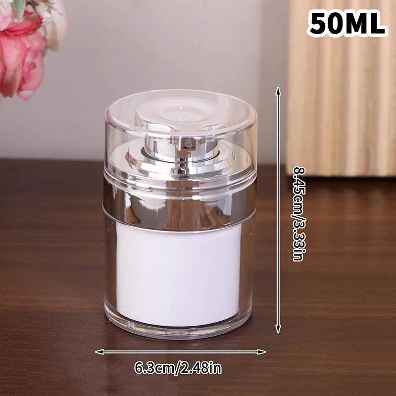 Refillable Vacuum Bottle Travel Cream Lotion Cosmetic Container Pump Qme 50ml Silver