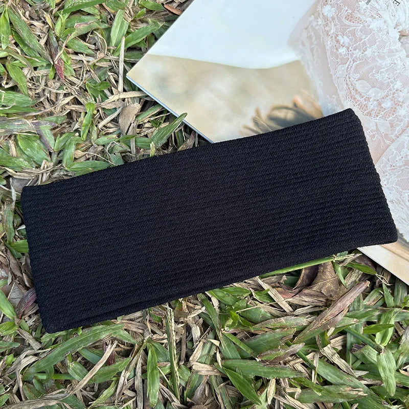 Sweatproof Sports Wide Elastic Headbands Men Women Thick Gym Cosmetic Qme black Size fits all