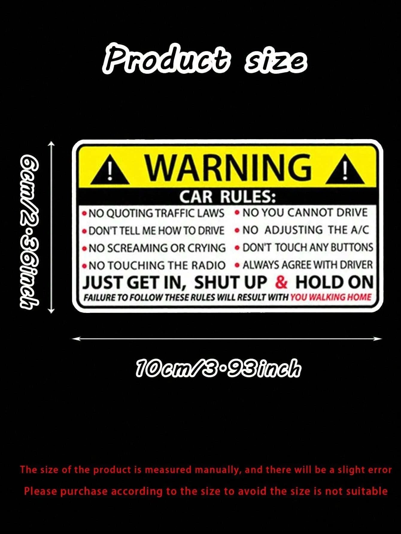 Car Interior Safety Warning Stickers Window Graphics Bumper Qme
