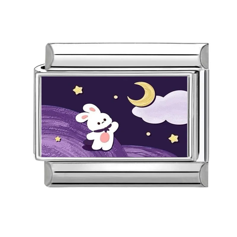 Y2K Pink Design Lovely Rabbits Tulip Flowers Strawberry Italian Charm