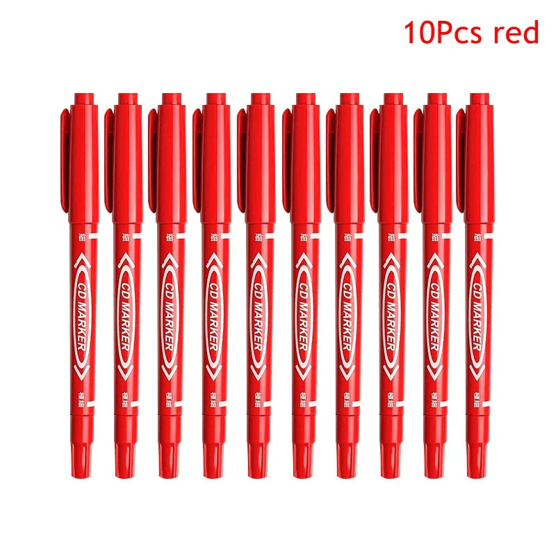 10Pcs/set Double Tip Art Black/Blue/Red Ink Permanent Paint Marker Pen for Plastic Wood Stone Metal Glass Doodling Marking Qme 10Pcs red