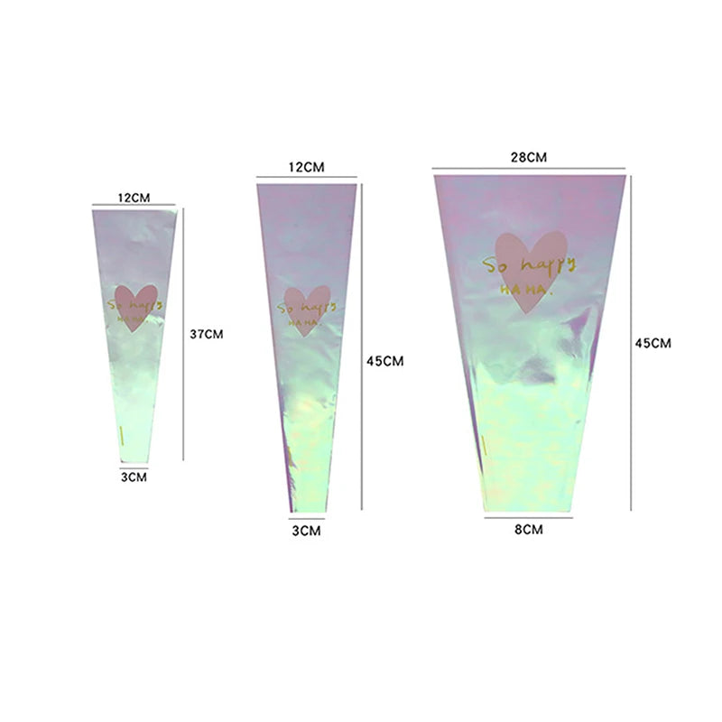 30PCS Love Heart Iridescent Single Rose Sleeves DIY Transparent Flower Wrapping Bag Floral Material Packaging Waterproof Qme