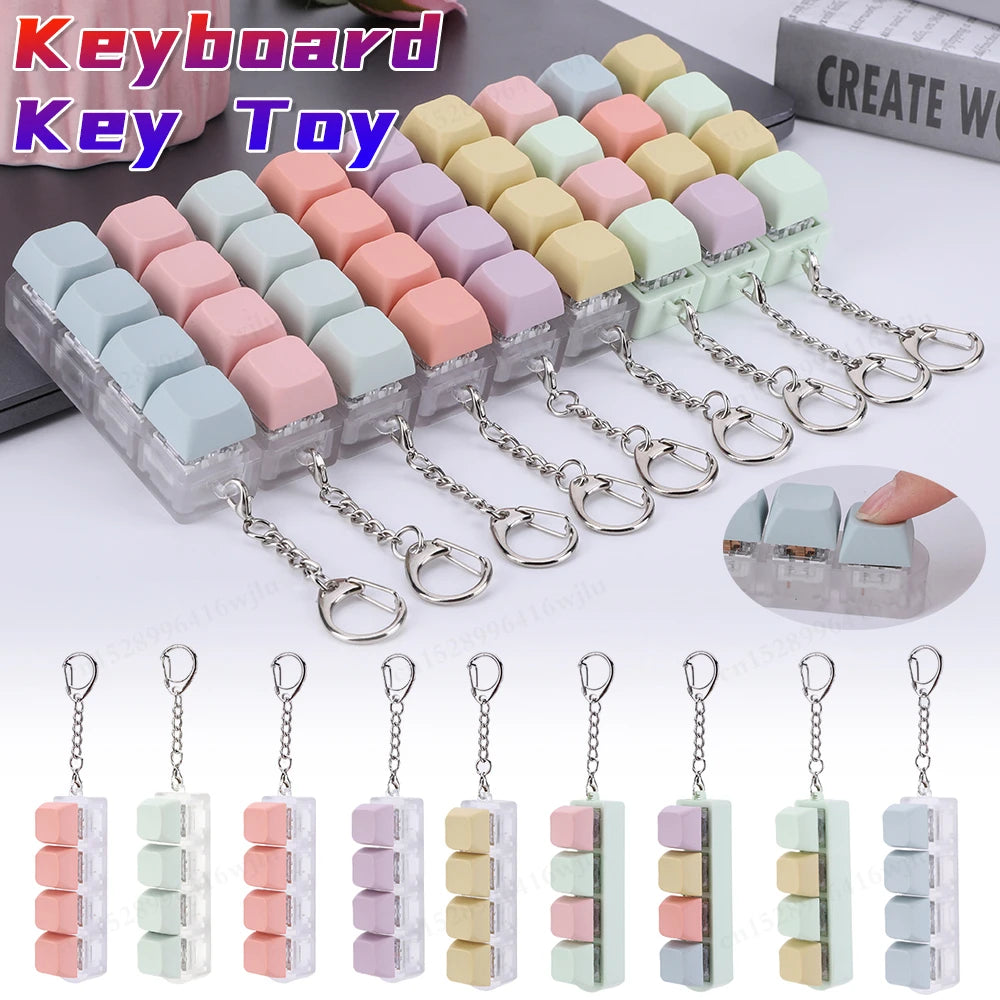Keyboard Key Toy 4 Keys Button Keycap Fidget Keychain Keyboard Clicker Toy Keyboard Cube Toy for Adult Gifts To Relief Pass Time Qme