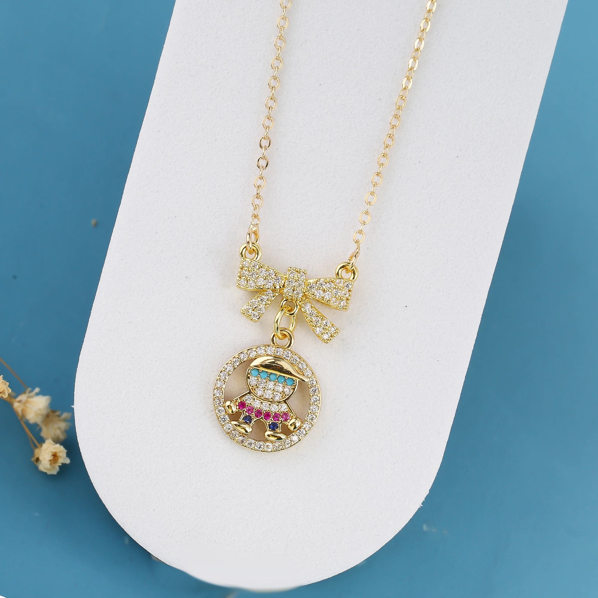 New Design 4 Styles Luxury Copper Zircon Boy Girl Heart Pendant Women Zircon Necklaces Chain Jewelry Charm Mother's Day Gift Qme A