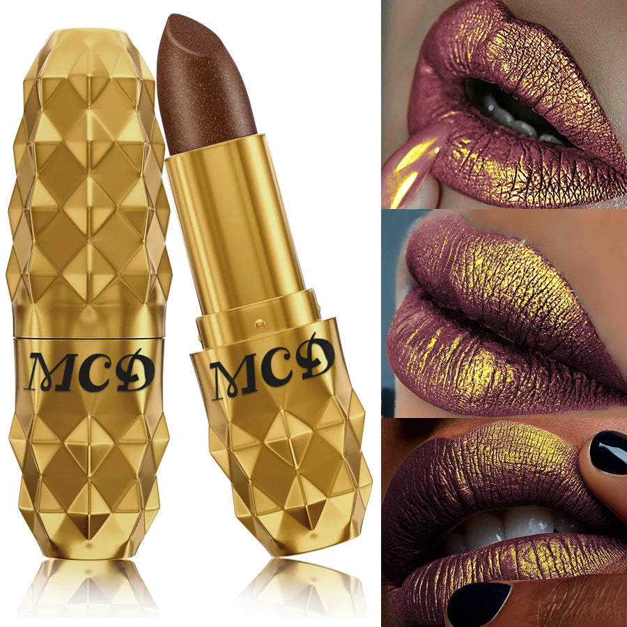 5 Colors Pearlescent Metallic Lipstick Bold& Intense Glitter Shinny Qme