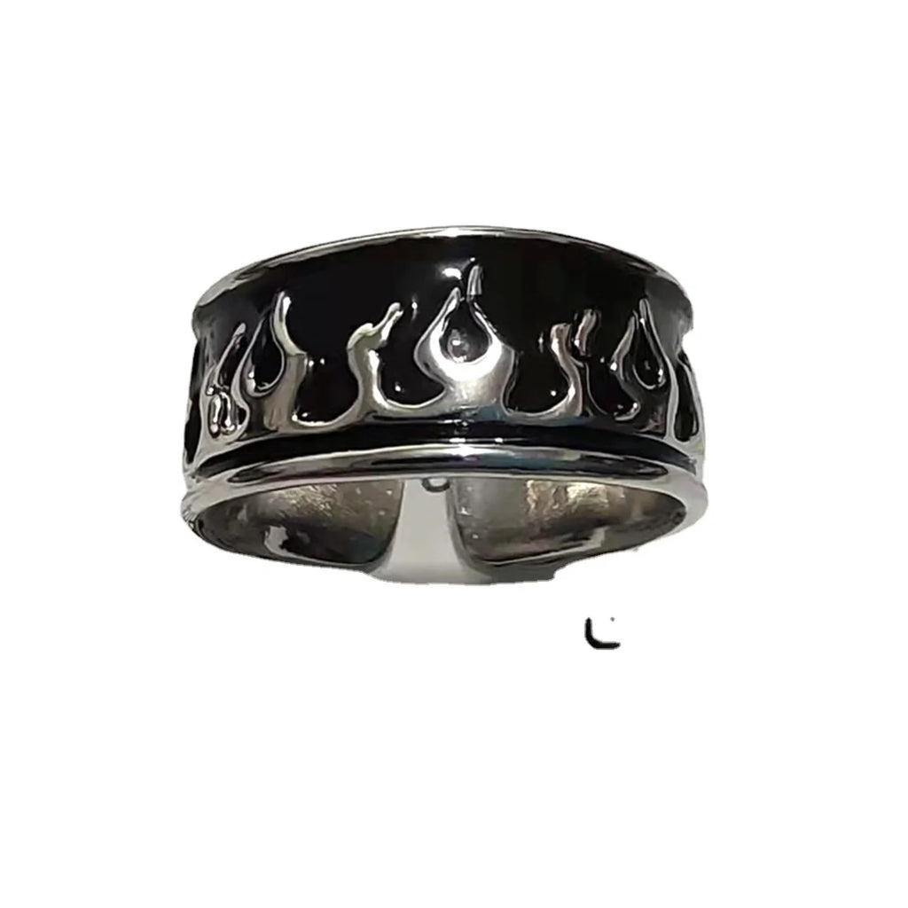 Cool Retro Flame Fire Stainless Steel Ring Men Women Punk Gothic Edgy Couple Jewelry Rock Hiphop Cosplay Accessories Unisex Gift Qme