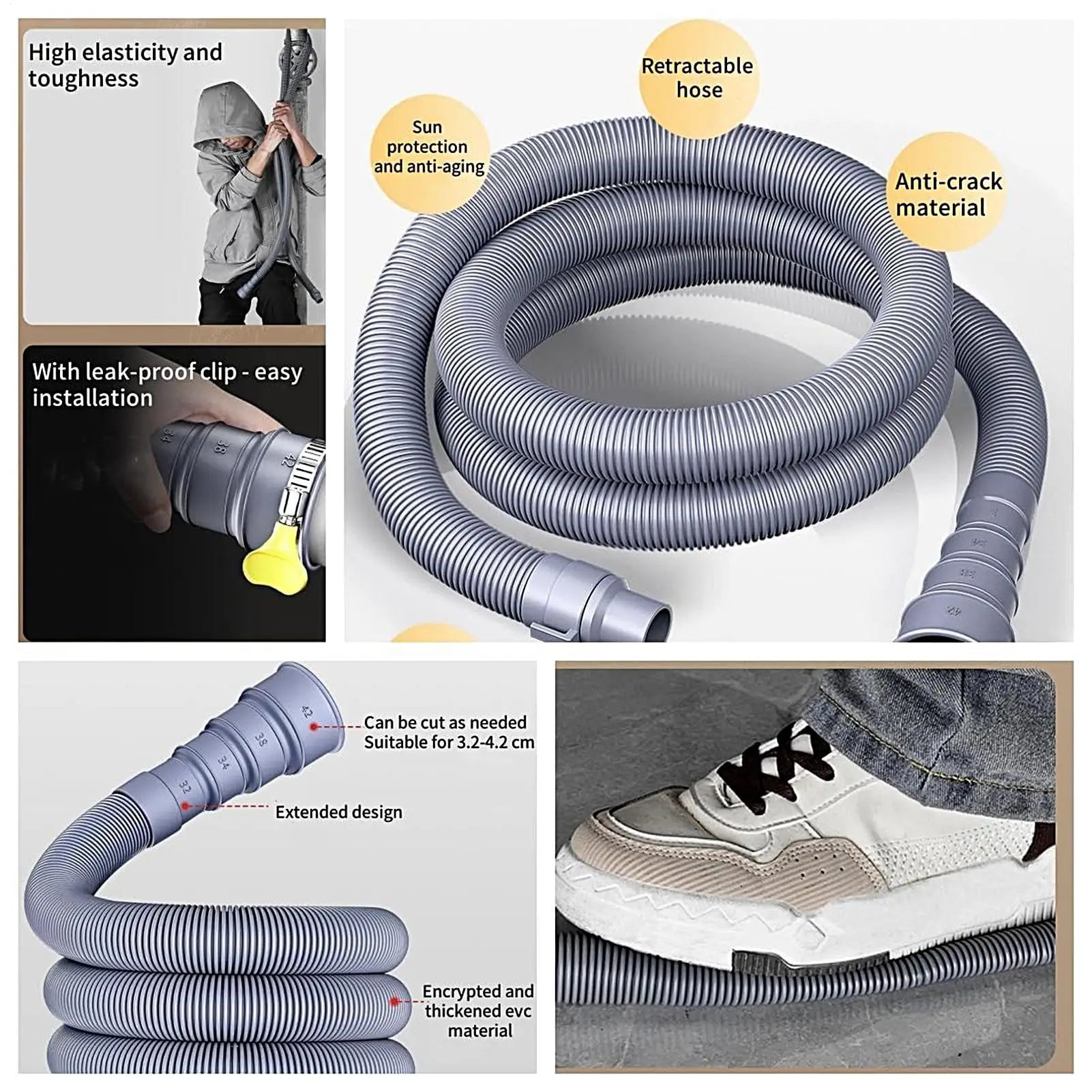 3 4 5m Caravan Sewer Pipe Foldable RV Trailer Hose Adjustable Adapter Qme