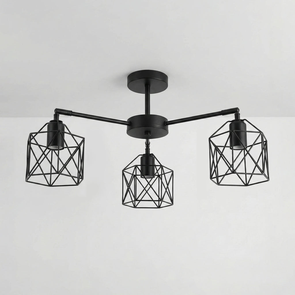 Black Iron Cage Luminaires Loft Vintage Ceiling Lights Kitchen Bedroom Living Room Study Chandelier Lighting fixtures Qme
