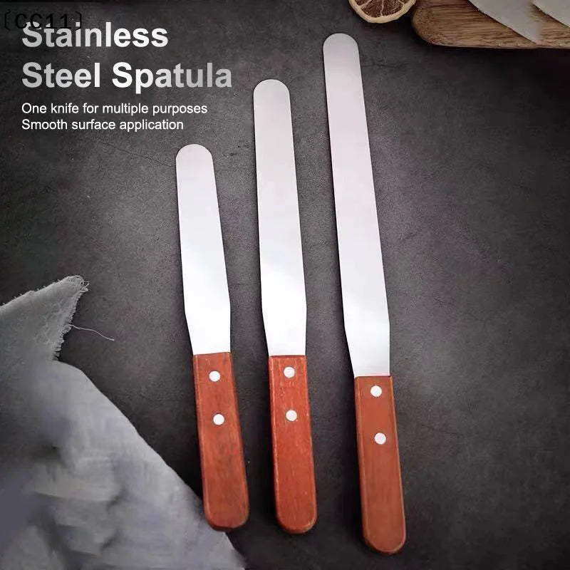 Cake Butter Spatula 6-Inch 8-Inch 10-Inch Wooden Handle Stainless Qme