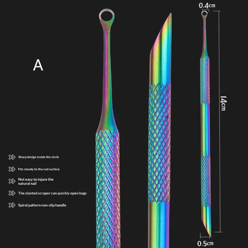 Double-ended Nail Beveled Head Cuticle Pusher Remover Stainless Steel Qme Multicolor A
