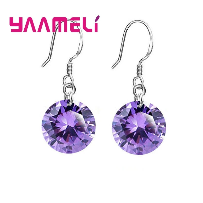 Bulk Sale Price 8 Colors Women Girls French Hook Earrings 925 Sterling Silver Color 8MM/10MM CZ Crystal Ball Jewelry 925 Stamped Qme Purple