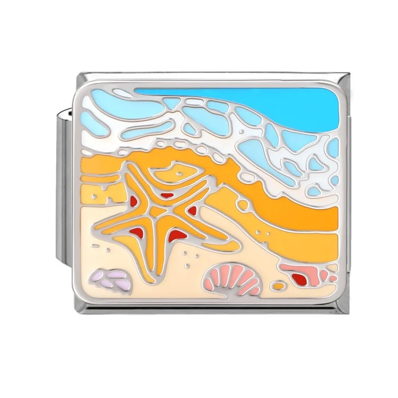 2026 New Summer Ocean Theme Crab Fish Italian Charms Link 9mm Golden Modular Bracelet Stainless Steel DIY Gift Jewelry Wholesale Qme Style 3