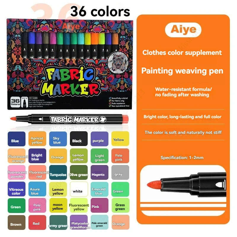 36Pcs Color Fabric Marker Pen Waterproof Non-fading Permanent Paint Pens for DIY T-Shirt Shoes Graffiti Drawing Art Stationery Qme 36 colors
