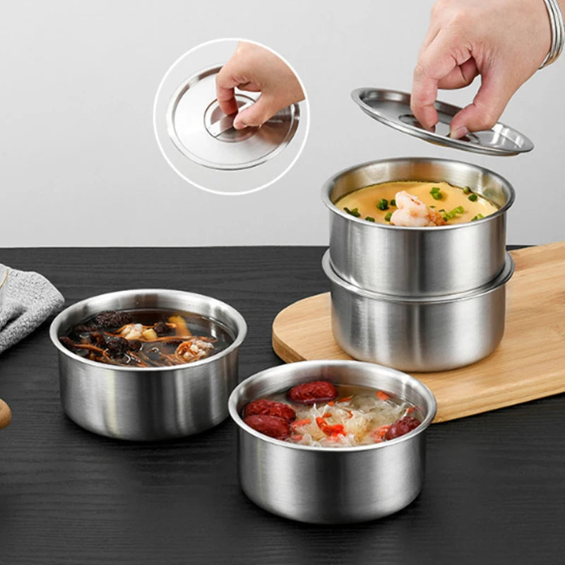 Stainless Steel Steamed Egg Bowl Ramen Rice Fruit Salad Stew Bowls Qme