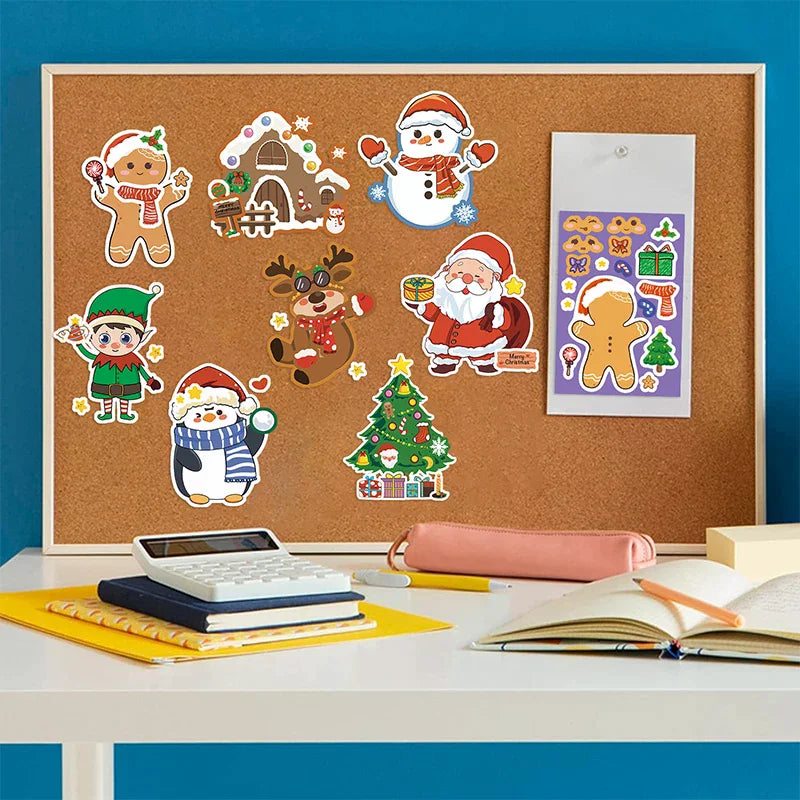 Christmas Puzzle Stickers Make Face Santa Claus DIY Waterproof Kids Qme