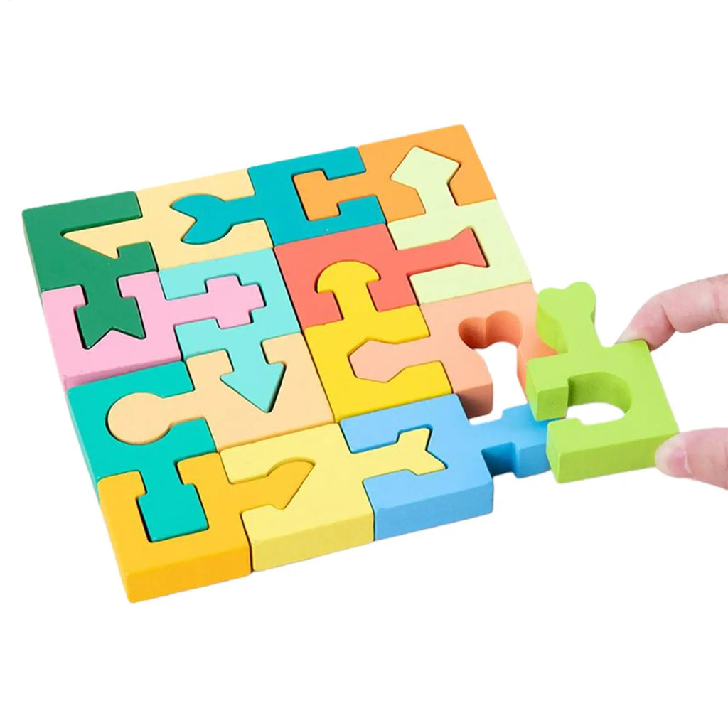 NEW Kids Puzzle Geometric Shape Matching Toy 16 Pieces Wooden Jigsaw Puzzles For Boys Girls Ages 4-6 Learning Home School Qme