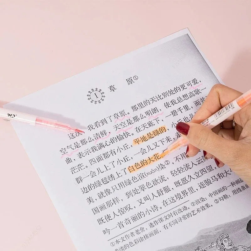 3/6Pcs/Set Double Head Fluorescent Highlighter Pen Markers Pastel Drawing Pen for Student School Office Supplies Cute Stationery Qme