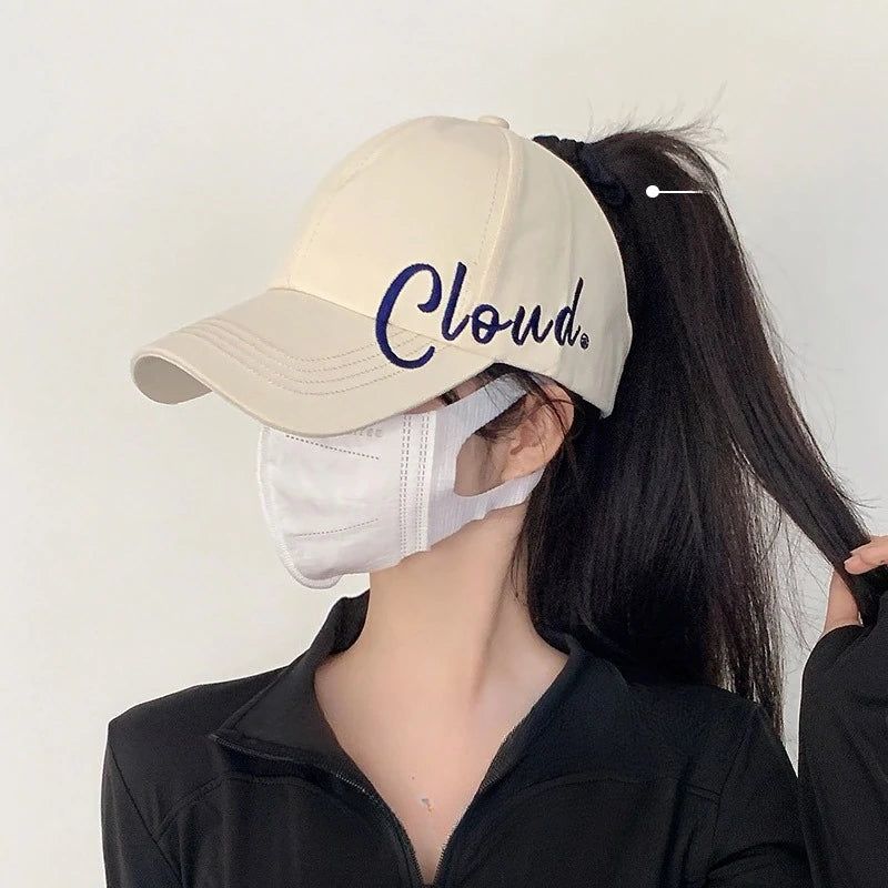 Women's Sun Hat Ponytail Hole Breathable Empty Baseball Cap Summer Qme