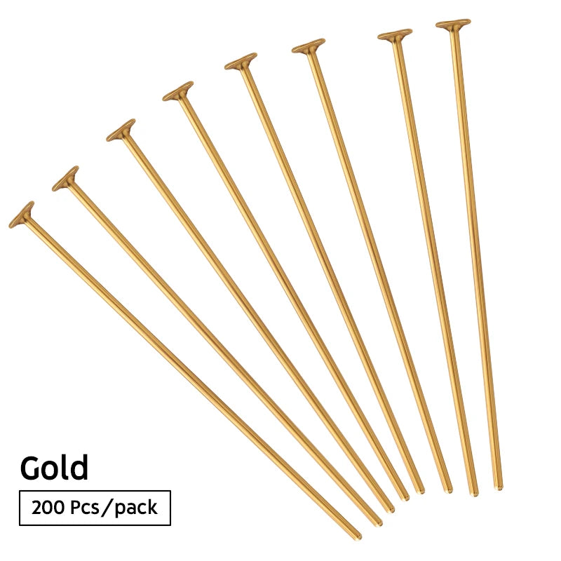 100-200pcs/lot 15-70mm Flat Head Pins Gold/Silver Color/Rhodium Headpins For DIY Jewelry Findings Making Accessories Supplies Qme Gold color 26mm x 200Pcs