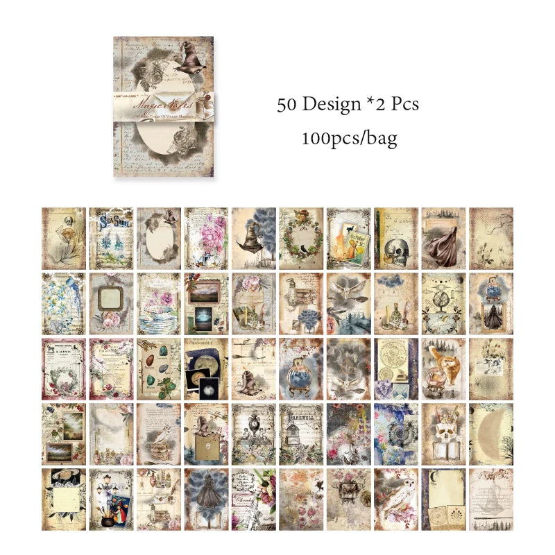 8 Style100Pcs/book Memo Material Paper Vintage Artistic Character Message Card Beautiful Flowers European Style DIY Hand Account Qme 6