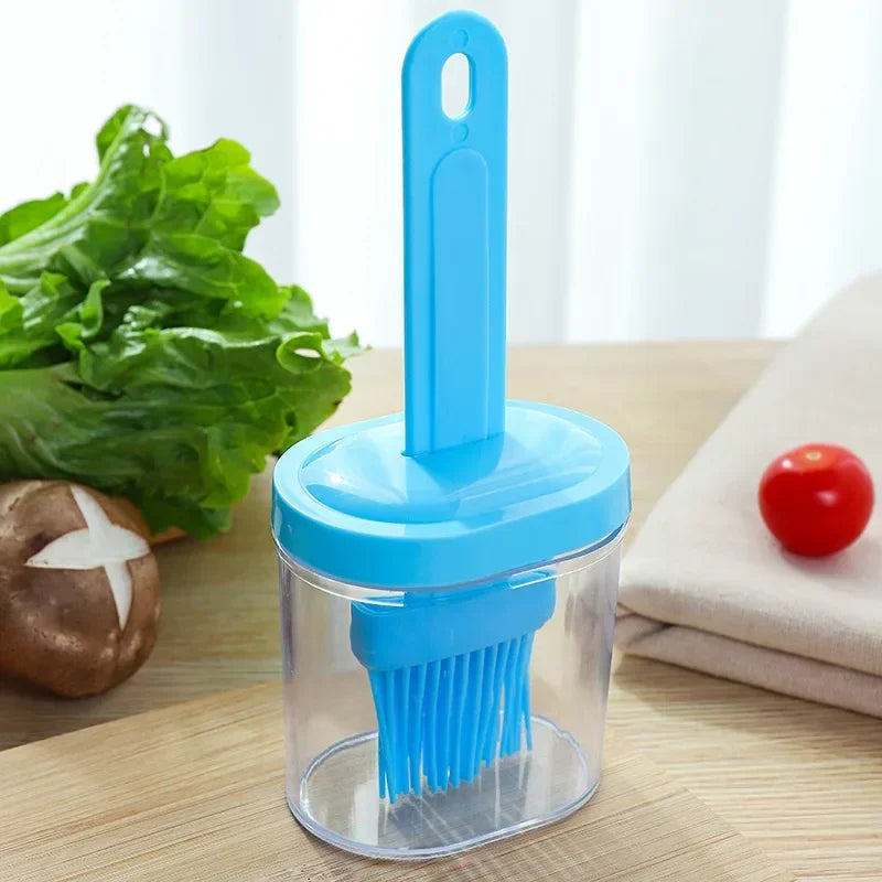 BBQ Oil Dispenser With Silicone Brush Kitchen Cooking Utensil For Outdoor Barbecue Baking And Grilling Oil Application Tool Qme 1PC-BLUE