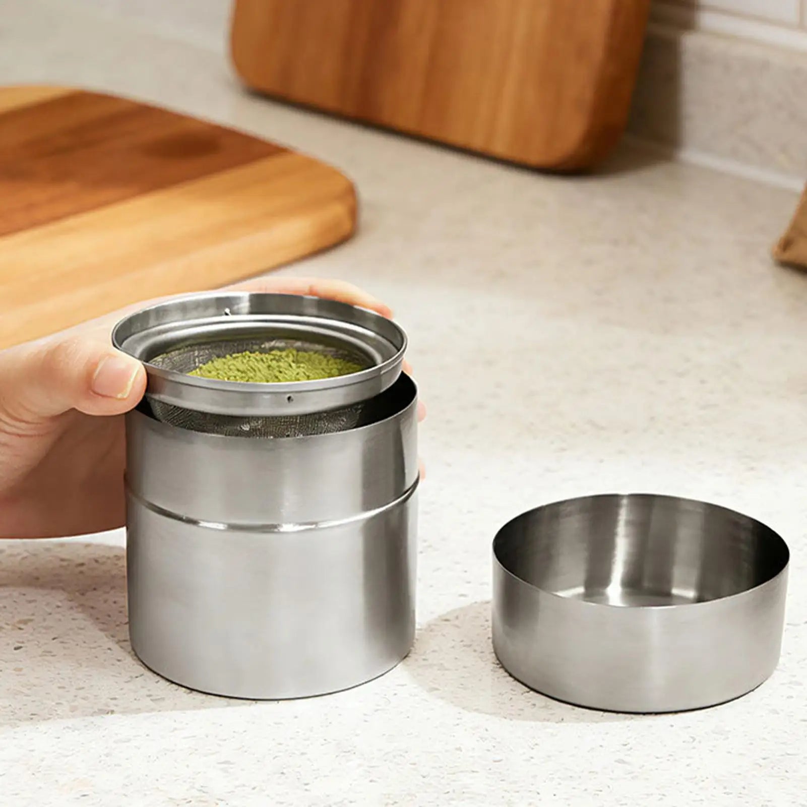 Tea Canister Stainless Steel Airtight Storage Jar Powder Sifter 40 Qme