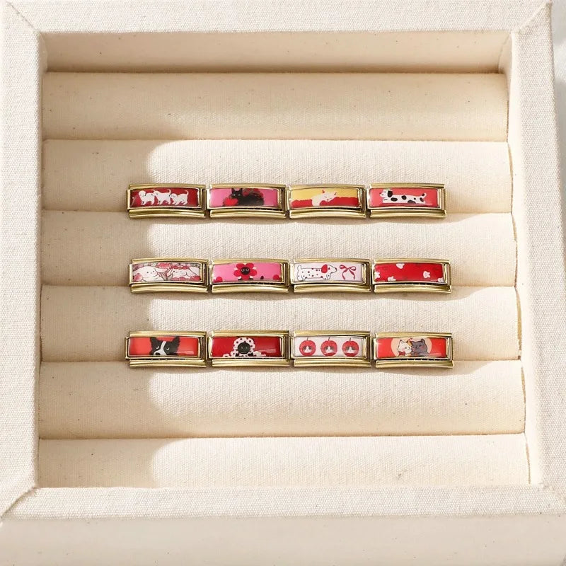 2025 New Dreamy Rabbits Flowers Cute Cats Dogs Charm Bracelet Fit 9mm Bracelet Stainless Steel Italian Links Making DIY Jewelry Qme