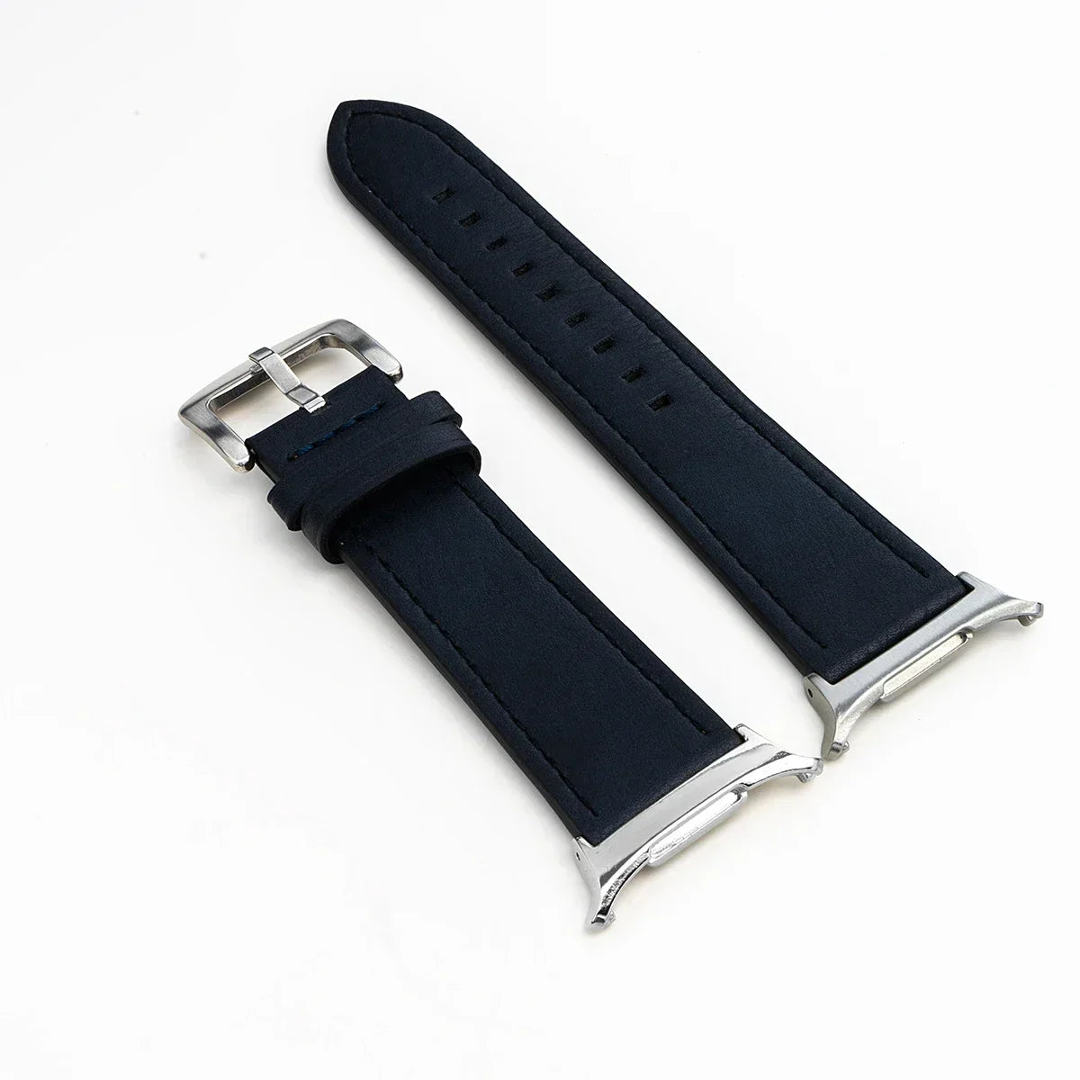 Leather Band for Samsung Galaxy Watch 7 Ultra 47mm No Gaps Strap SmartWatch Bracelet for Galaxy Watch 7Ultra Wristband Correa Qme MidU Silver Galaxy Watch 7 Ultra