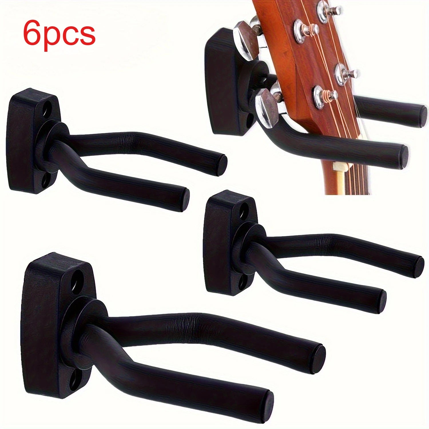 Black Metal Guitar Wall Hanger-Easy Install Uncharged Hook Holder For All Sizes - Fits Guitars, Bass, Mandolin, Banjo, Ukulele Qme 6pcs