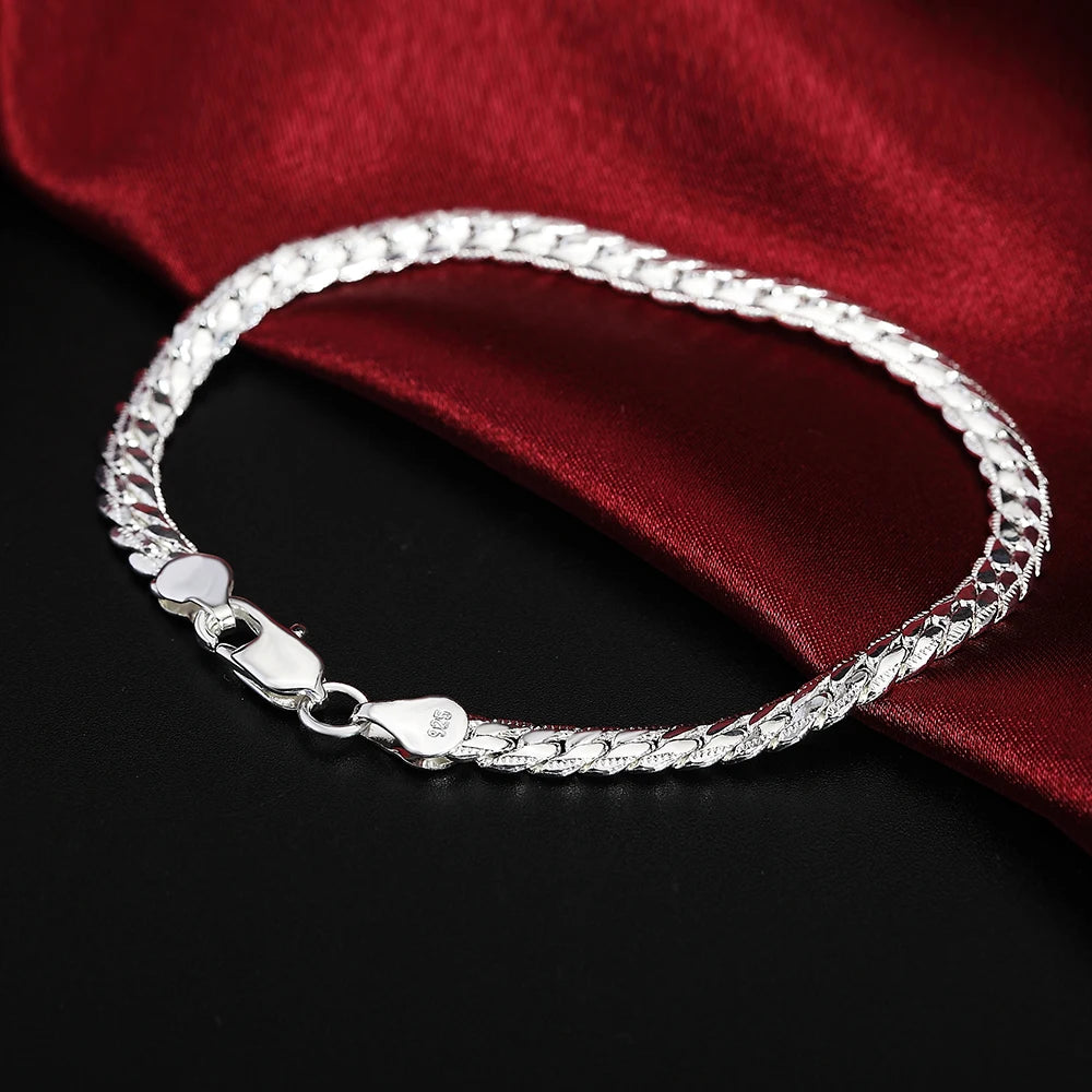 Hot 925 Silver Bracelet 20cm Flat Side Chain Lobster Clasp For Woman Man Wedding Engagement Jewelry Qme