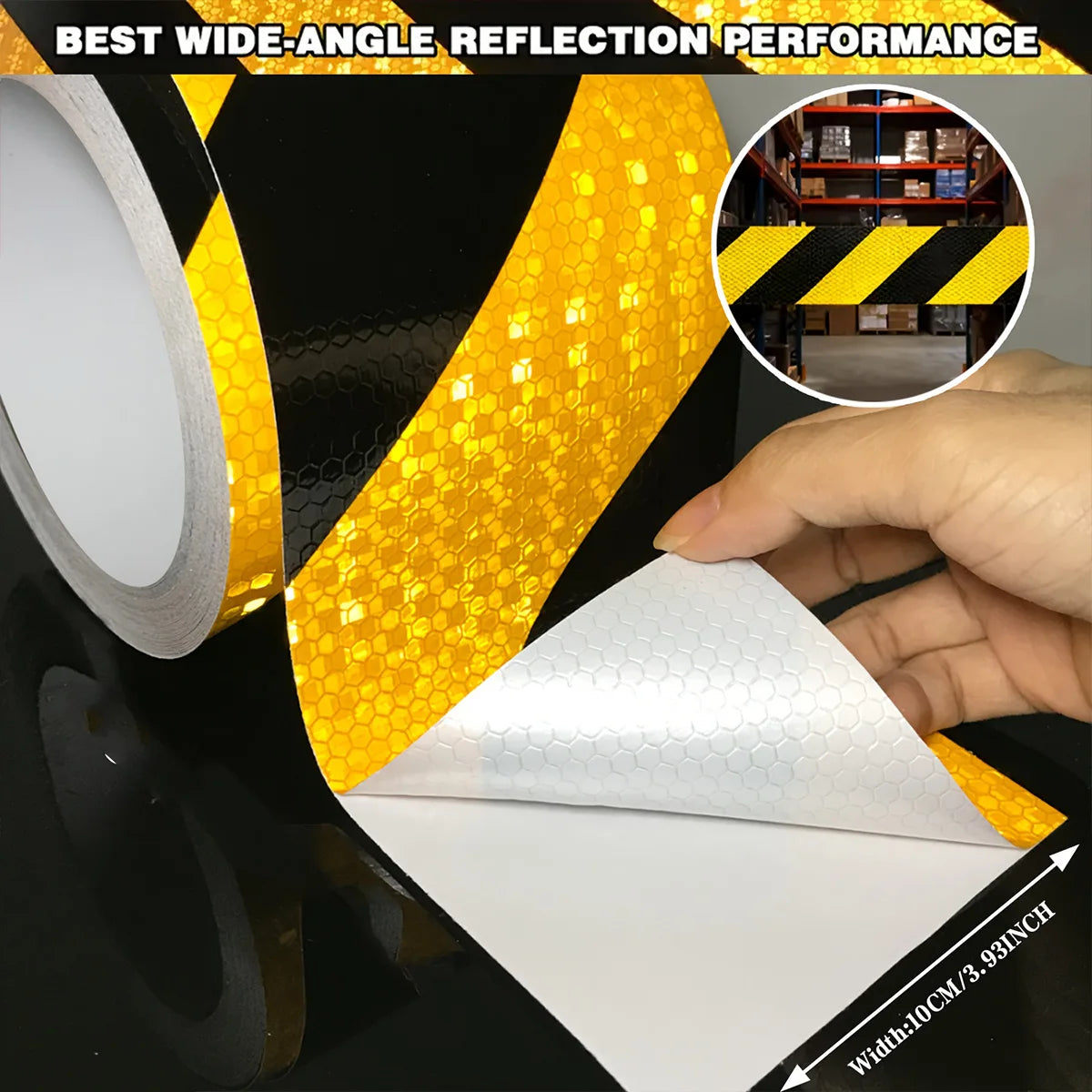 Reflective Twill Lattice Tape Waterproof Self-Adhesive Safety Warning Sticker Conspicuity Mark for Truck Vehicle Warning Qme Black Yellow 10m 10cm