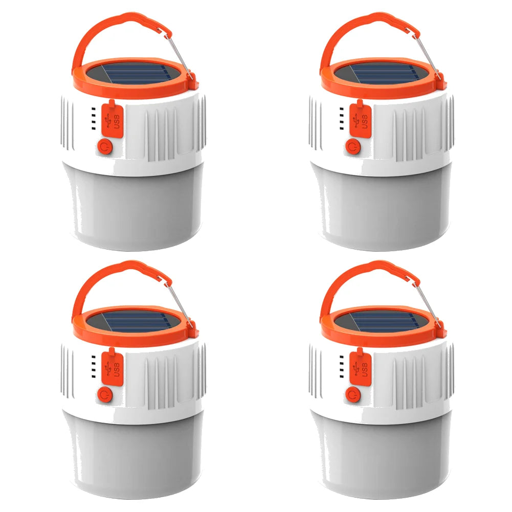 Super Bright Camping Light Bulb Solar LED 5 Lighting Modes USB Rechargeable Power Bank Outdoor BBQ Tents Hanging Emergency Light Qme 4 PCS