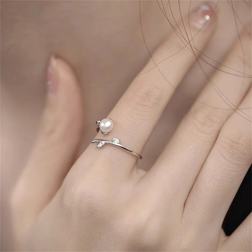Imitation Pearl Sprouting Open Ring for Women Simple Daily Casual Jewelry Gift Suitable for Giving To Girlfriends Qme