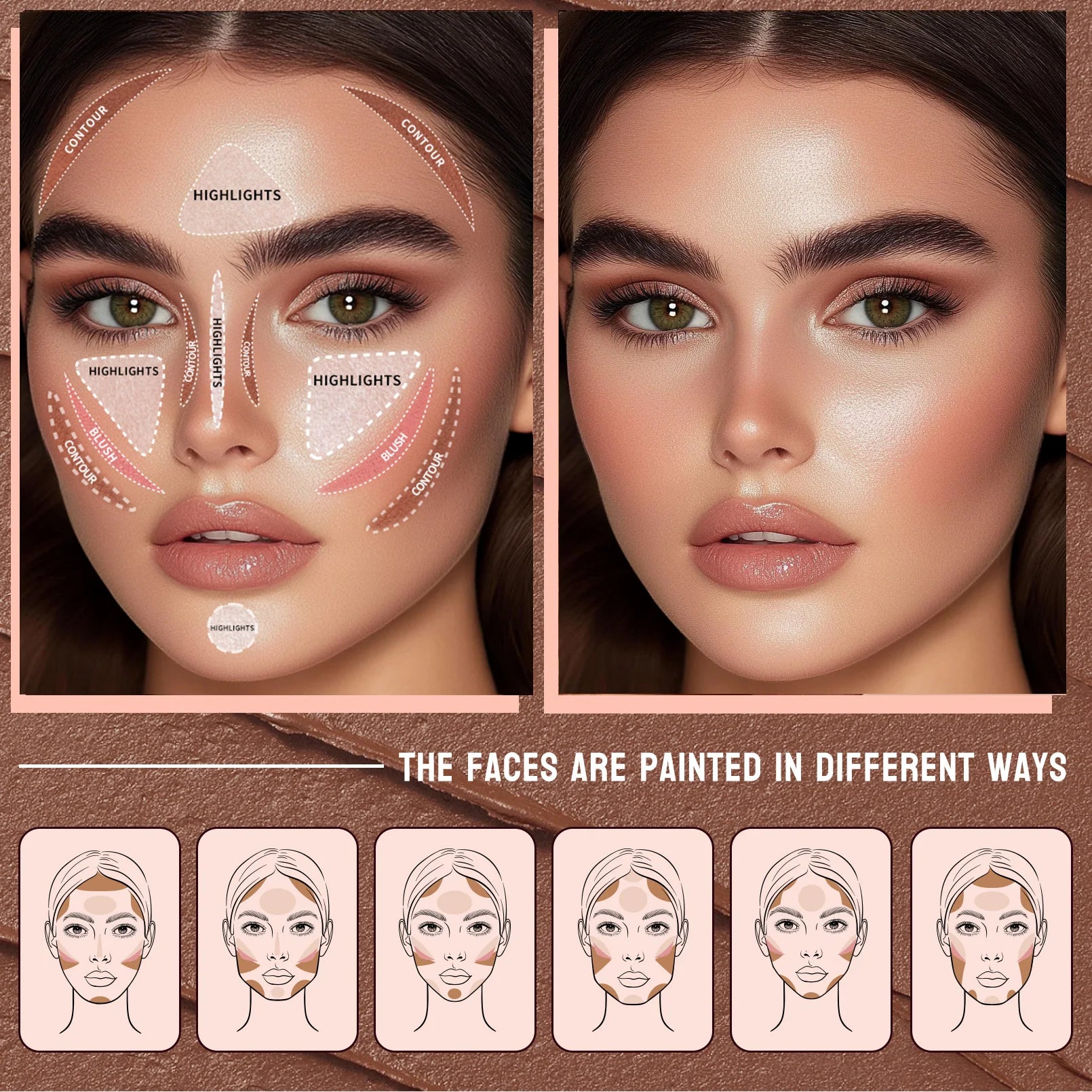 4pcs Contour Stick, Highlighter Stick, Blush Stick 4pcs Cream Contour Kit with Contour Brush, Create Face Contour, Non-greasy Qme