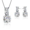 925 Sterling Silver Color Bridal Jewelry Set Classic Cubic Zircon Crystal Pendant Necklace Stud Earrings for Women Girls Gift Qme Default Title