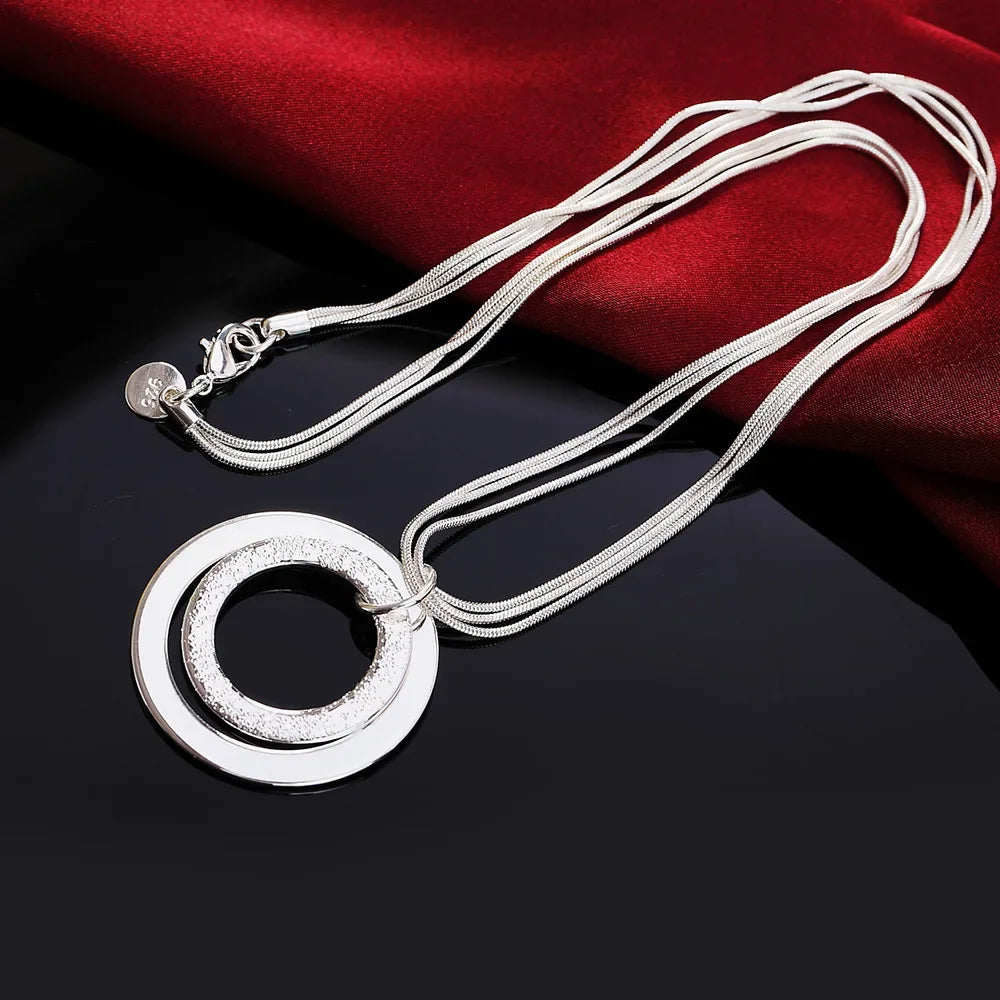 Charm Fashion 925 Sterling Silver Necklaces Classic Jewelry 18 Inches Chain circle Necklace for Women Party Christmas Gifts Qme 45CM 18inches