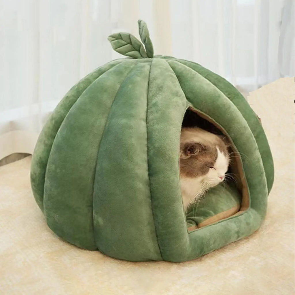Cat Beds For Indoor Cats Pumpkin Cat House Enclosed Cat Bed Cat Cave Thickened Halloween Pet Bed Cat Hideaway For Kittens Small Qme