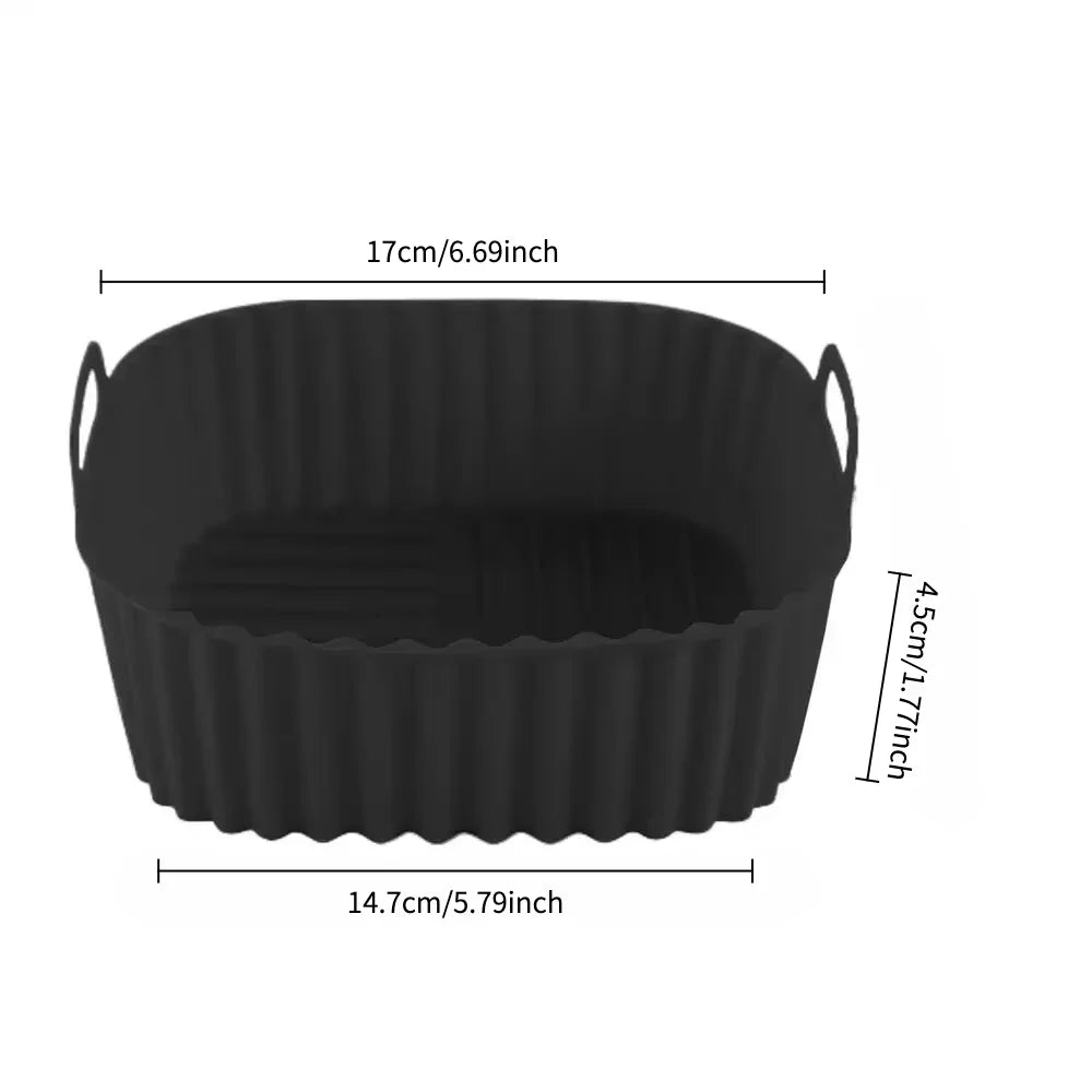 Square Reusable Silicone Air Fryer Liners Non-stick Heat Resistant Baking Liner for 4-7QT Home Kitchen Cooking & Baking Supplies Qme 17-Black