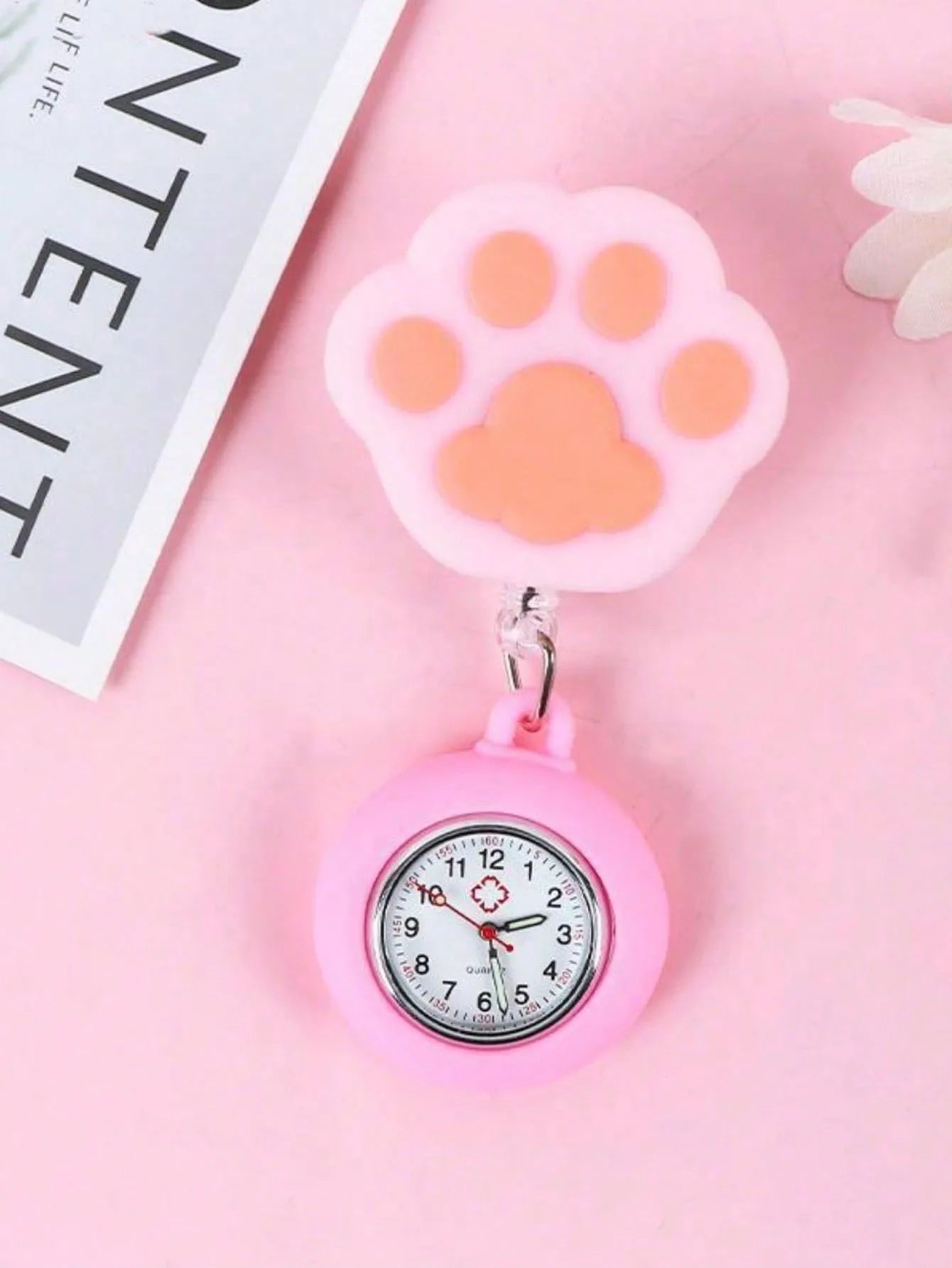1 piece/set Cat Claw Nurse Watch Stretchable Nurse Hanging Watch Night Light Nurse Watch Pocket Watch Hanging Watch Doctor Qme pink