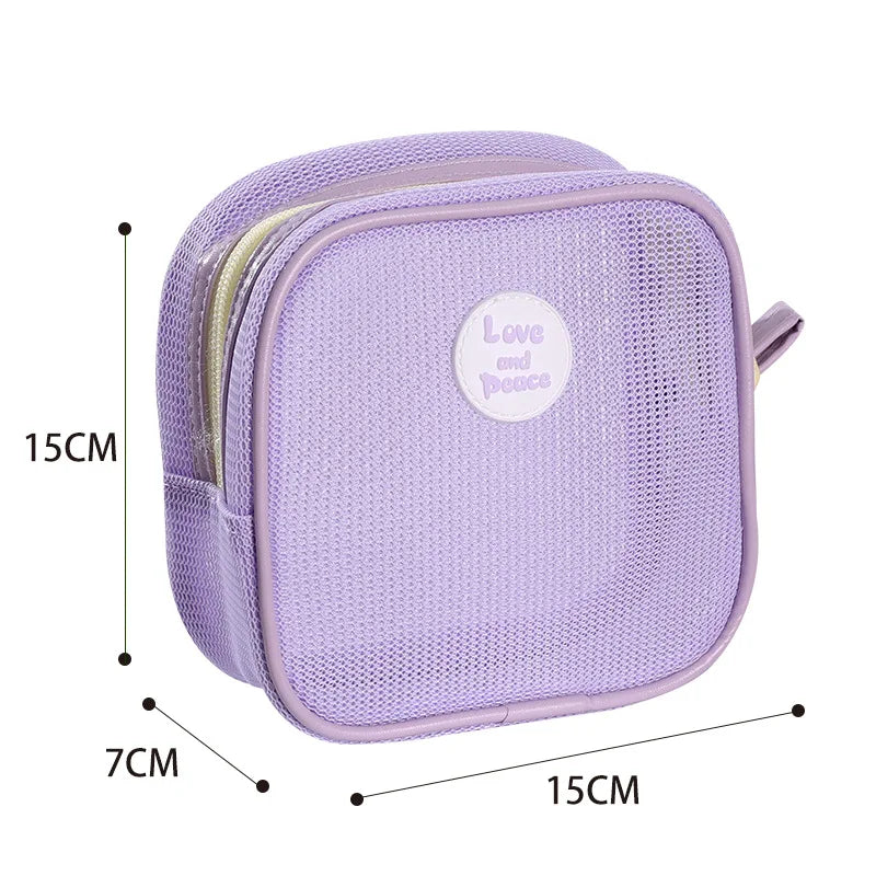 Hot Sale Portable Handheld Toiletries Bag Outdoor Travel Cosmetic Organizer Mesh Toiletry Organizer Trendy Beach Cosmetic Pouch Qme SquareBagPurple