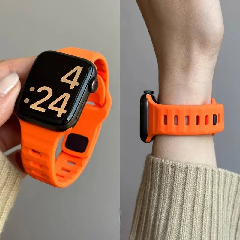 Silicone Sport Strap For Apple Watch Band 49mm 45mm 44mm 42mm 40mm 41 38 correa bracelet iwatch Series 10 9 8 7 6 5 4 3 se ultra Qme Orange iwatch 1 2 3 38mm