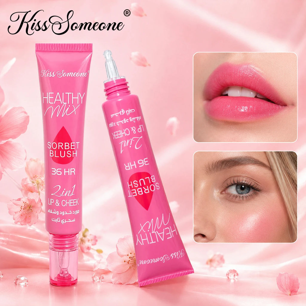Warm powder blusher lip oil 2 in 1, waterproof and sweat resistant liquid powder blusher, suitable for all skin types, high glos Qme