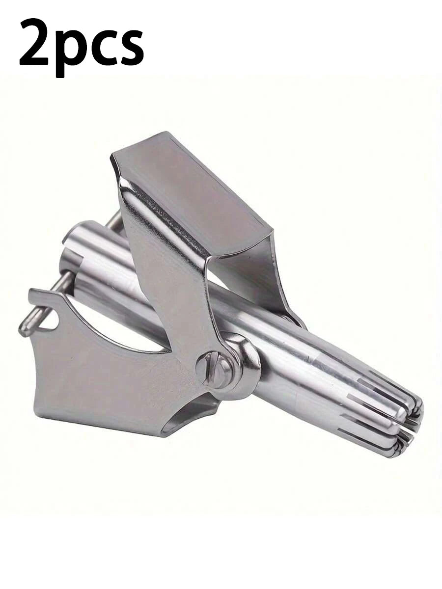 1 Men's Nose Hair Trimmer Manual Stainless Steel Small Round-head Qme silver 2pcs