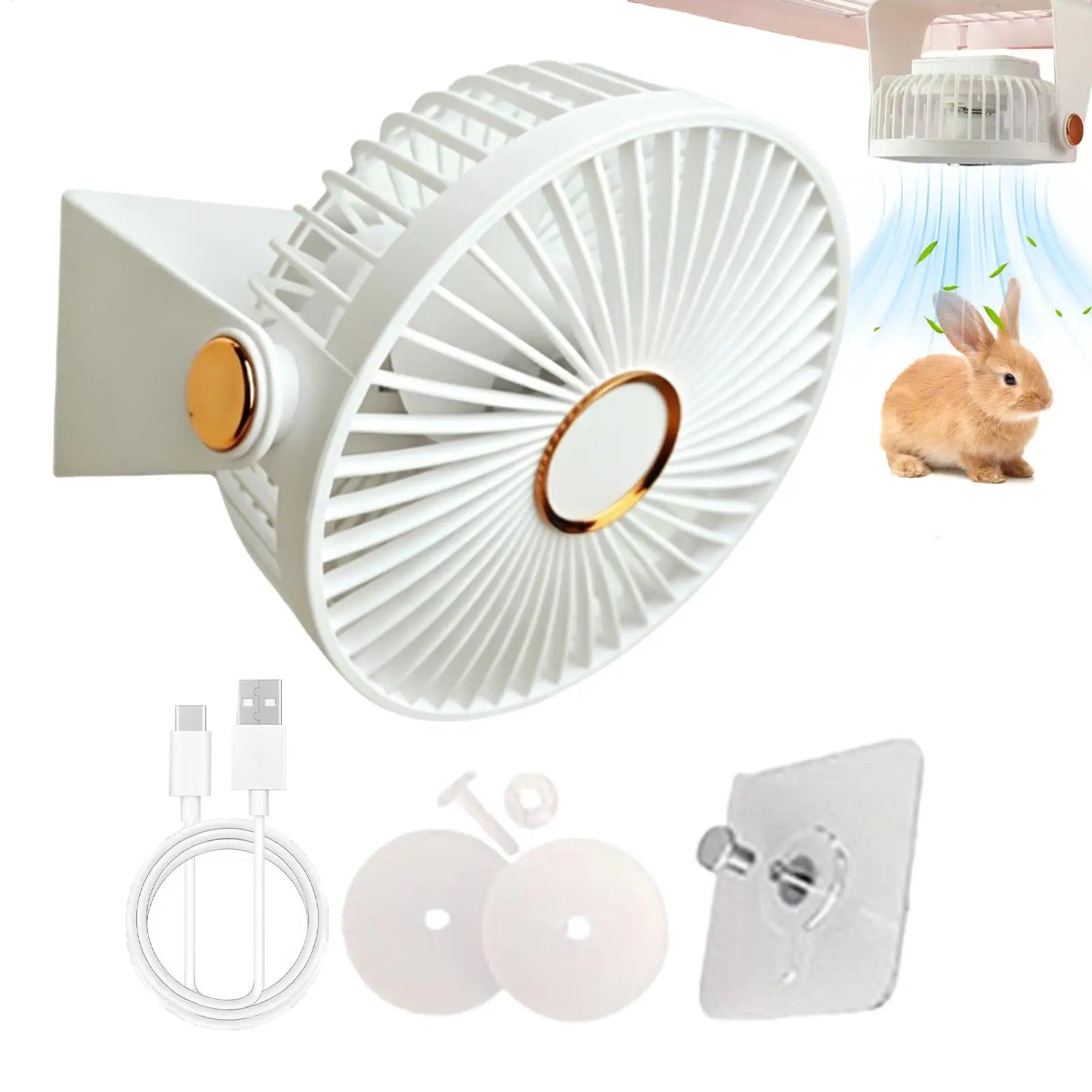 Bunny Cooling Fan Portable No-Drill USB Rechargeable Hamster Summer Cooling Fan for Gerbil Chinchilla Ferret Summer Home Qme