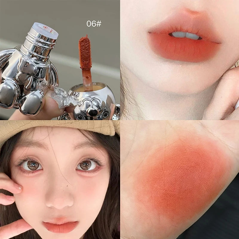 Art Value Velvet Matte Lip Mud Keychain Design Cute Bear Liquid Lipstick Velvet Sexy Red Lip Gloss Lasting Lip Glaze Tint Makeup Qme 06