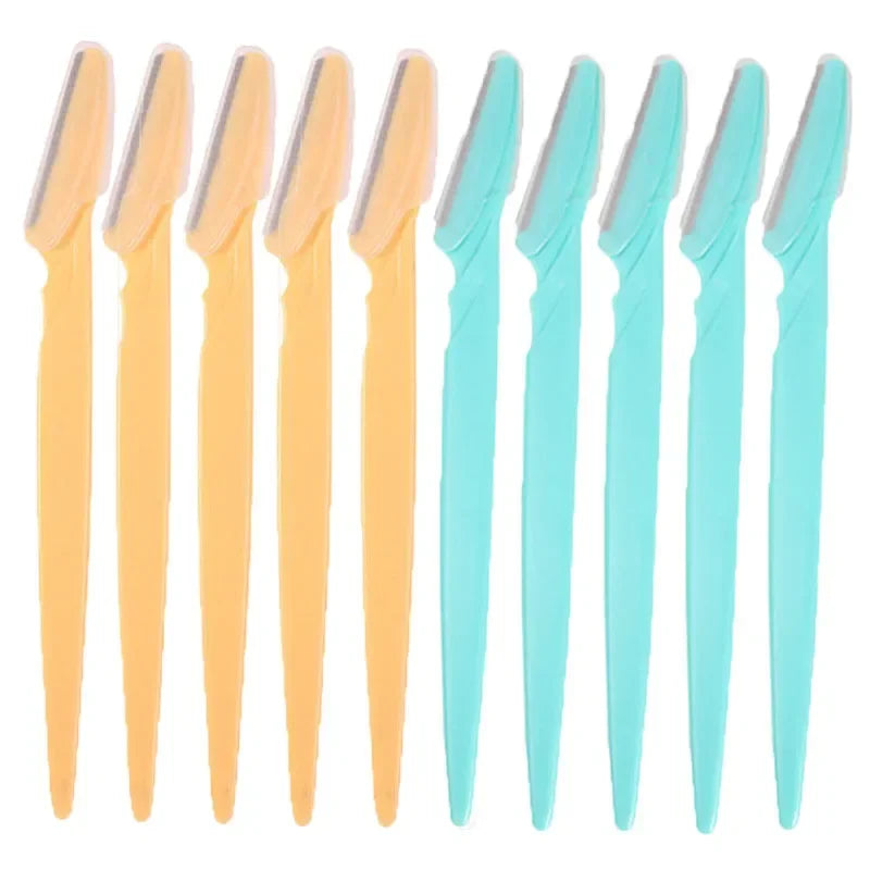 Eyebrow Trimmer Eyebrow Razor Safety Face Shaver Eye Brow Shaper Portable Blades Hair Removal Cutters for Woman Cosmetic Tools Qme 10Pcs yellow Blue
