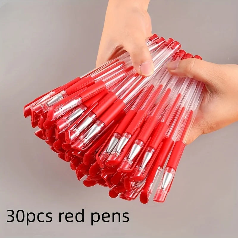 Multi-color Gel Ink Pens0.5mm Fine Point Smooth Writing Pens Black Red Blue Ink Non-slip Grip Office Stationery Pen Qme Red 30pcs