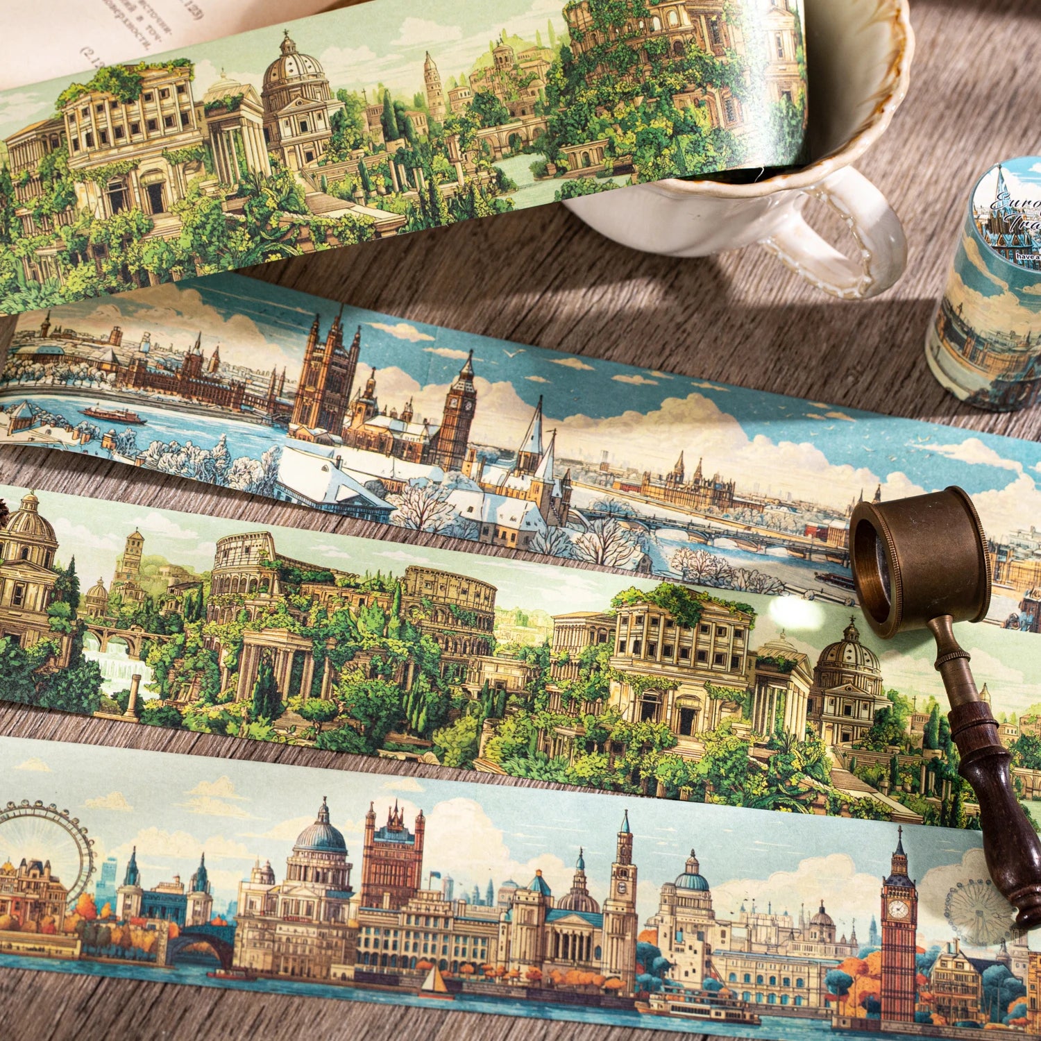 1 Roll European Travel Scenery Theme Washi Tape for Journal Scrapbooking DIY Collage Art Phone Case Decoration Qme