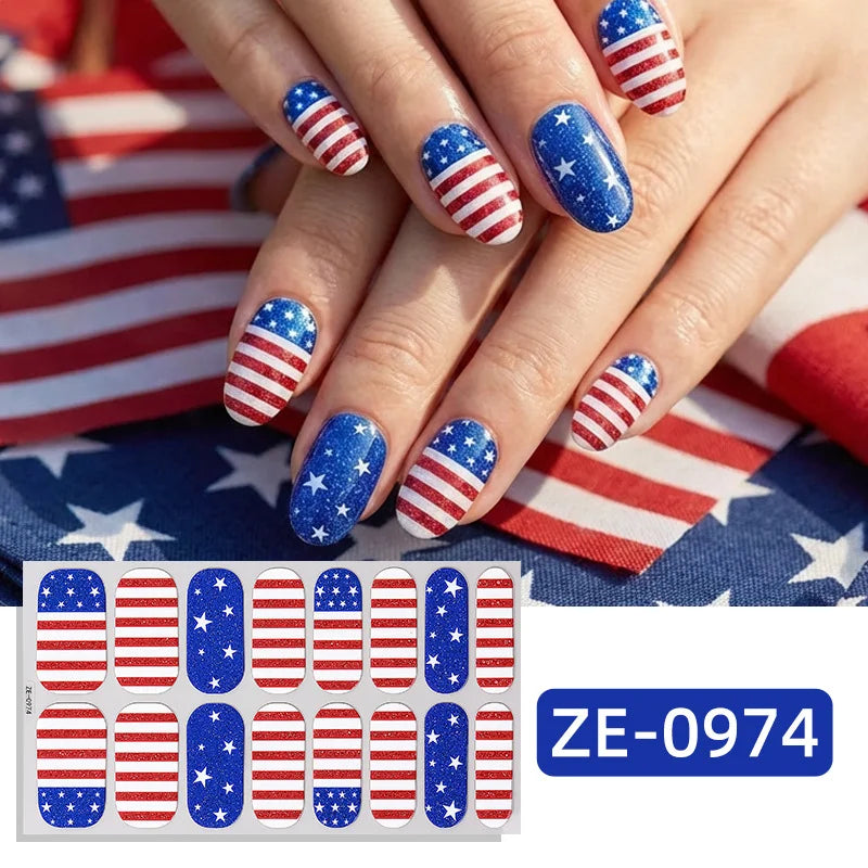USA Flag Nail Stickers Shiny Star Glitter Design Self-adhesive Nail Decoration Independence Day Festival Nail Art Supplies Qme 0974